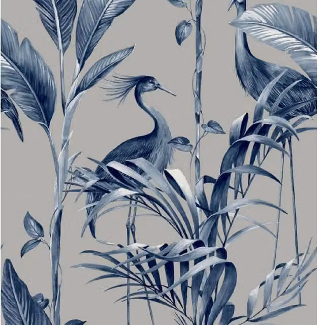 Belgravia Azzurra Leaf Botanical Floral Wallpaper in Silver and Blue