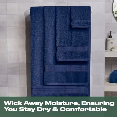 OHS Luxury Cotton Terry Hand Towel with Border in Blue – 2