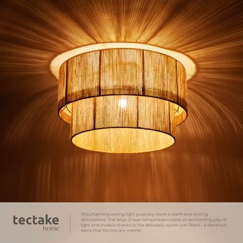 tectake Lignea Lux Boho Ceiling Light in Brown with Woven Jute Lampshade, Ø 45 x 27.5 cm – 3