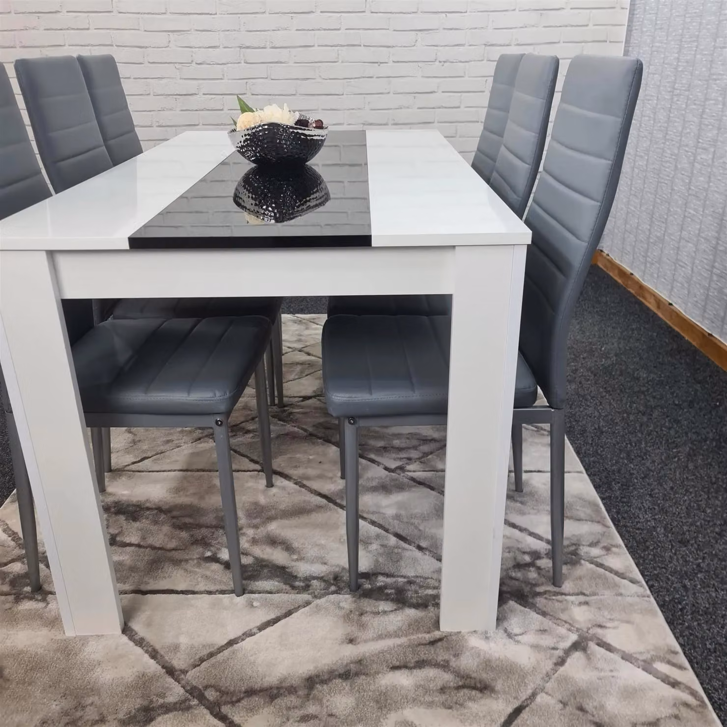 Kosy Koala Modern Dining Table Set with 6 Grey Chairs in Brown, White and Black – 3