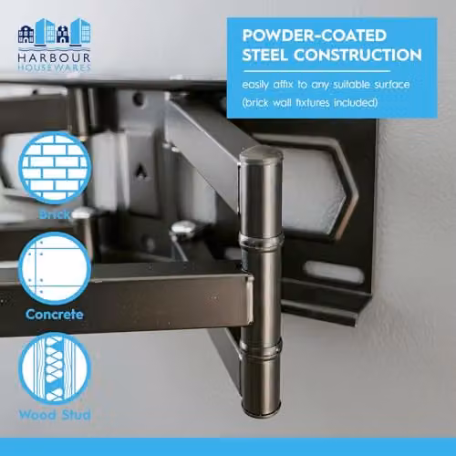 Harbour Housewares Full Motion TV Wall Bracket for 25-65 inch Screens, Matt Black Steel Mount with Tilt, Swivel and Rotate Functionality – 5
