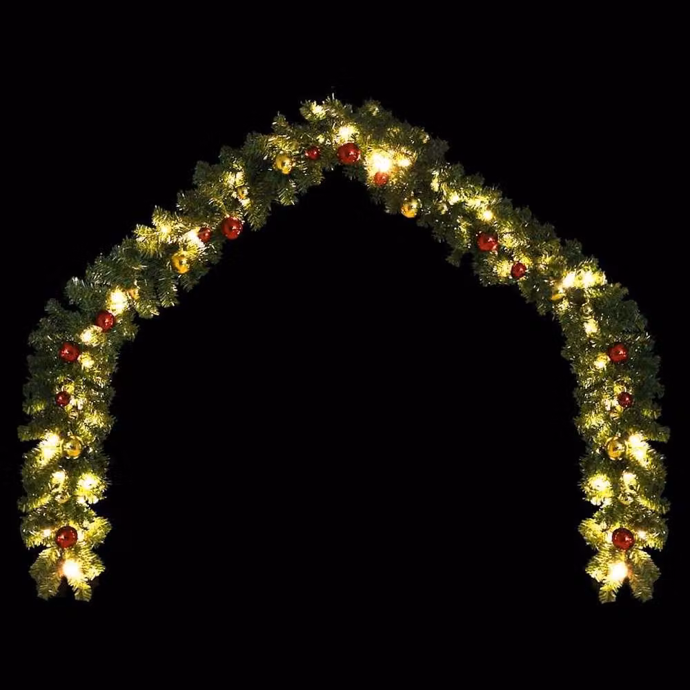 Berkfield Home Christmas Garland with Multicolour Baubles and Warm White LED Lights, Green, 20 m – 3