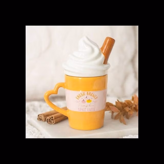 KDMD Fresh Brewed Pumpkin Spice Latte Ceramic Lidded Mug with Cream Lid in Orange – 1