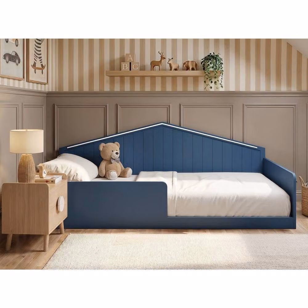 Flair Wilbur Small Double Montessori Bed with LED Lighting in Navy Blue – 3