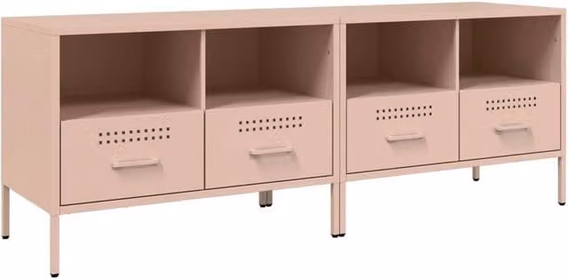 Berkfield Home Set of 2 Pink Metal TV Cabinets, W/D/H: 68 x 39 x 50.5 cm