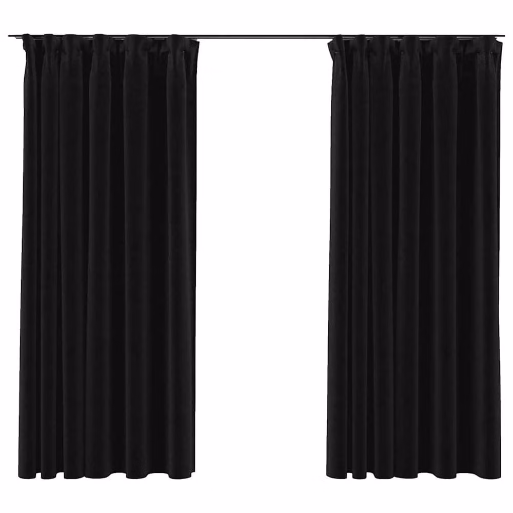 Berkfield Linen-Look Blackout Curtains with Hooks, 2 Pack, Anthracite Black, W: 140 cm, H: 175 cm – 2