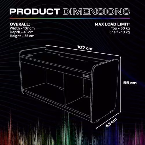 X-Rocker Electra RGB LED Media Centre TV Stand in White, W: 107 cm, D: 43 cm, H: 55 cm – 5