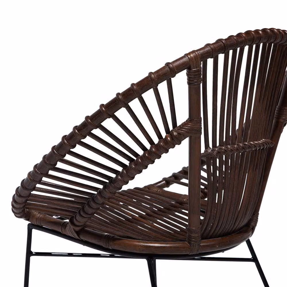Wyld and Coco Acapulco Rattan Armchair in Brown Wicker with Black Metal Legs – 6