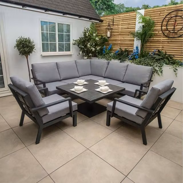 Bracken Outdoors Miami Deluxe Aluminium Compact Corner Set with Adjustable Table and Armchairs in Matt Anthracite Grey