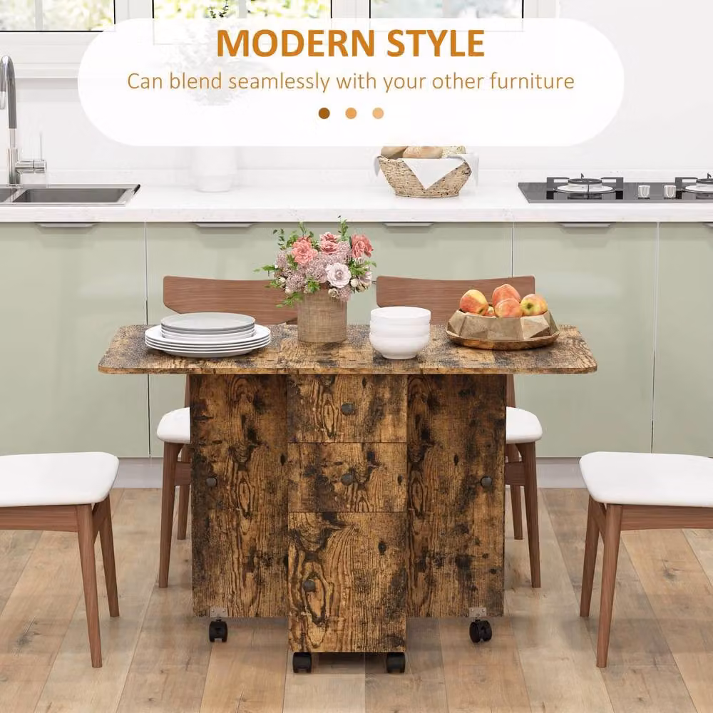 Wyld Haus Lasado Rustic Brown Drop Leaf Dining Table with Storage for 6 People – 5