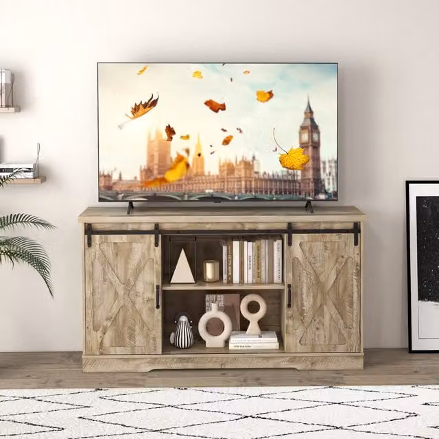 Costway Rustic Brown Wood Sliding Barn Door TV Stand