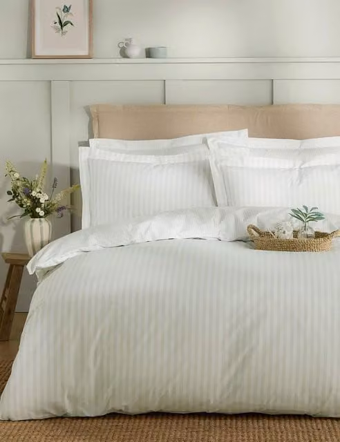Sophie Allport Uppingham Stripe Pure Cotton Bedding Set, White Mix, 90 x 190 cm