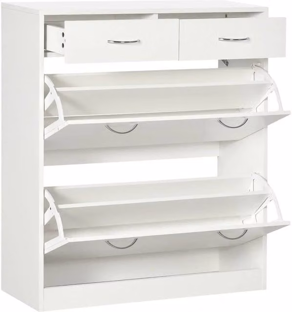 FORGEVIO Slim White Shoe Cabinet with 2 Tilting Compartments for 12 Pairs of Shoes – 1