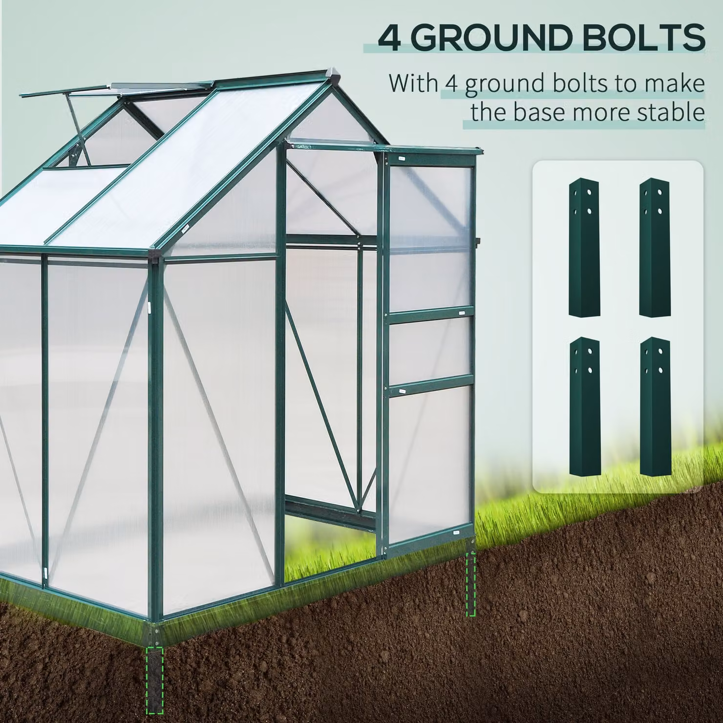 Outsunny Large Walk-In Greenhouse with Polycarbonate Panels, Aluminium Frame and Galvanised Steel Base, W: 1.3 m, D: 1.0 m, H: 2.0 m – 6