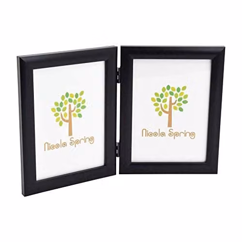 Nicola Spring Black Folding 2-Photo Frame, Rectangular Freestanding Display