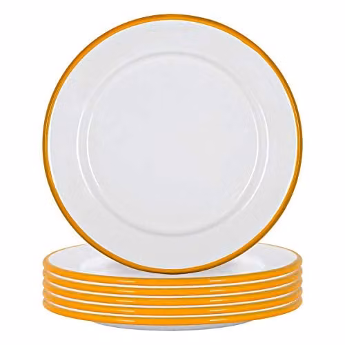 Argon Tableware Enamel Side Plates, Set of 6, Yellow and White, Diameter: 20 cm