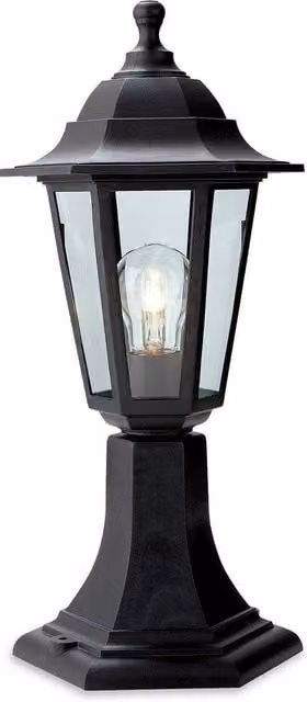 Netlighting Malmo Black Resin Pedestal Lantern with Transparent Glass, IP44 Rated, E27