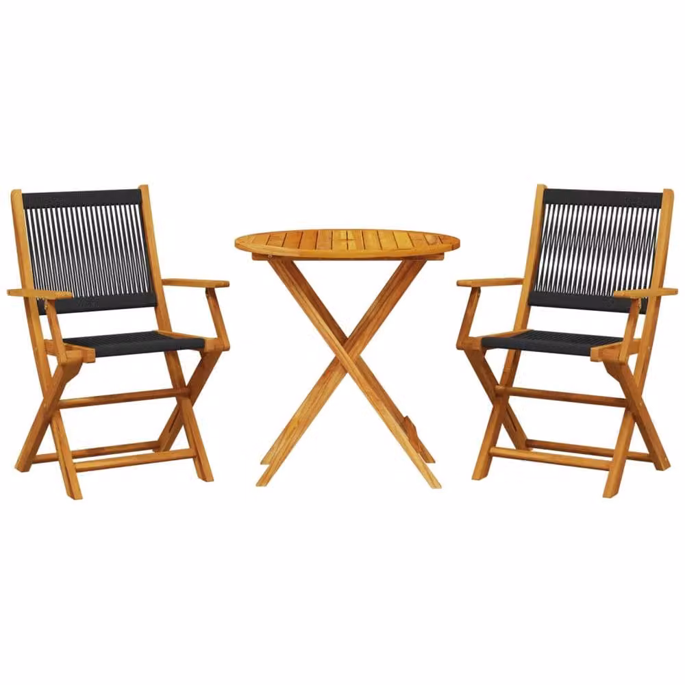 Berkfield Home Beautiful 3 Piece Modern Garden Bistro Set in Black and Brown with Acacia Wood and Polypropylene – 3