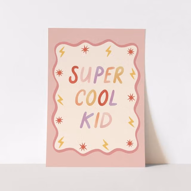Kid of the Village Super Cool Kid Abstract Fine Art Paper Poster in Pink and Multicolour, W: 30 cm, H: 40 cm