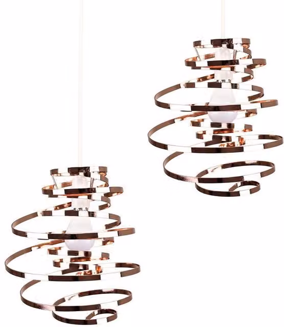 ValueLights Bensson Pair of Copper Metal Ceiling Pendant Shades, Width: 30 cm