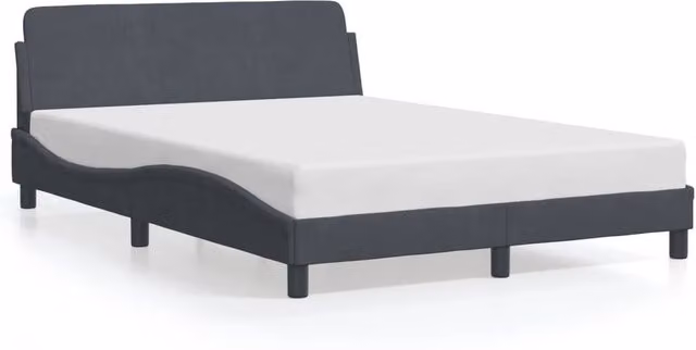Berkfield Home Modern Upholstered Velvet Bed Frame in Dark Grey, W: 135 cm, L: 190 cm – 1