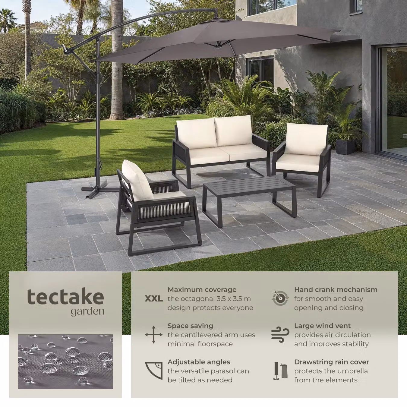 tectake Ciccio Cantilever Parasol in Grey with Polyester Canopy – 2