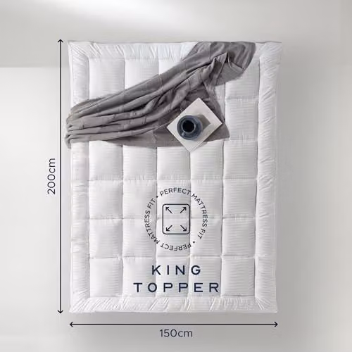 Snuggledown Hotel Kingsize Mattress Topper, White, 10cm Extra Deep Quilted Hollow Fibre Luxury Topper, W/D/H: 180 x 200 cm – 2