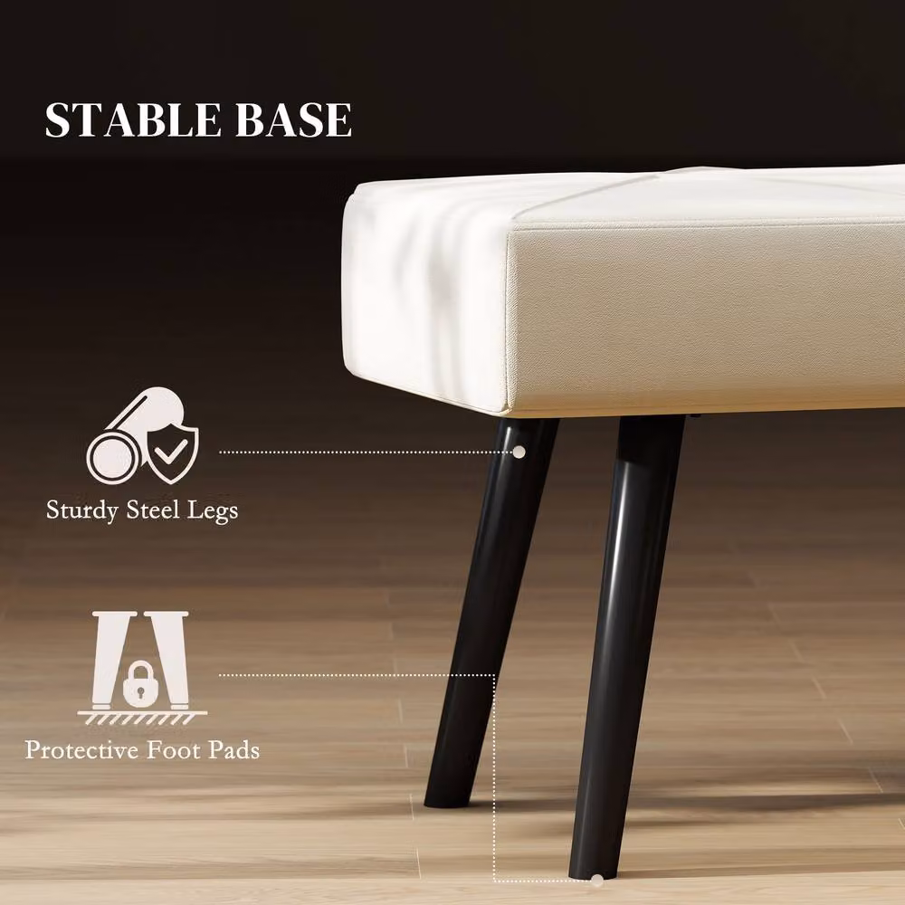 HOMCOM Modern Velvet Upholstered Hallway Bench with X-Shape Metal Legs in Beige – 3
