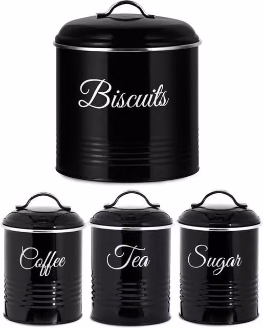 Innoteck Airtight Metal Canister and Biscuit Tin Set in Black