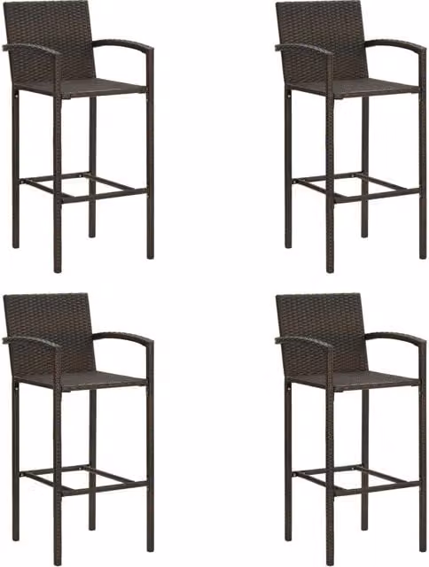 Berkfield Home Set of 4 Brown Poly Rattan and Metal Bar Stools
