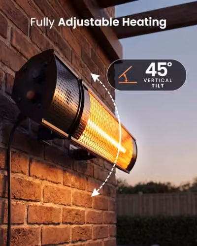 Pro Breeze Wall Mounted IP65 Waterproof Outdoor Halogen Infrared Patio Heater with Remote Control and 2 Heat Settings, Black – 7