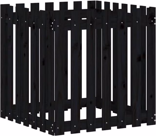 Berkfield Home Garden Planter with Fence Design in Black Solid Pine Wood, W/D/H: 70 x 70 x 70 cm – 1