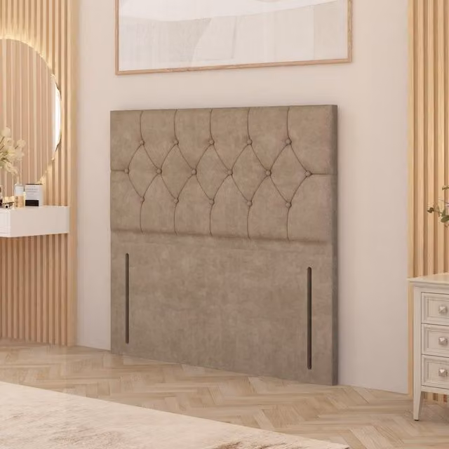 Somnior Beds Ltd Chesterfield Upholstered Plush Velvet Floor Standing Headboard in Beige/Brown