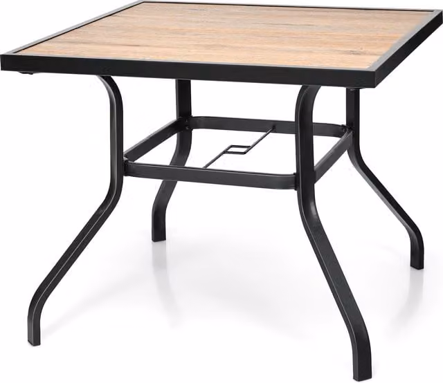 Costway Modern Square Patio Dining Table with Powder-Coated Steel Frame, Brown, W/D: 90 x 90 cm