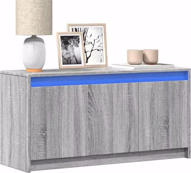 Berkfield Home Modern Grey Sonoma TV Cabinet with Integrated LED Lighting and Media Compartments, W/D/H: 100 x 34 x 50 cm – 1