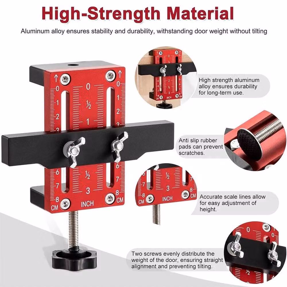 SPETLEK Red Aluminium Alloy Cabinet Door Installation Jig Positioner Tool for Cupboards and Wardrobes – 3