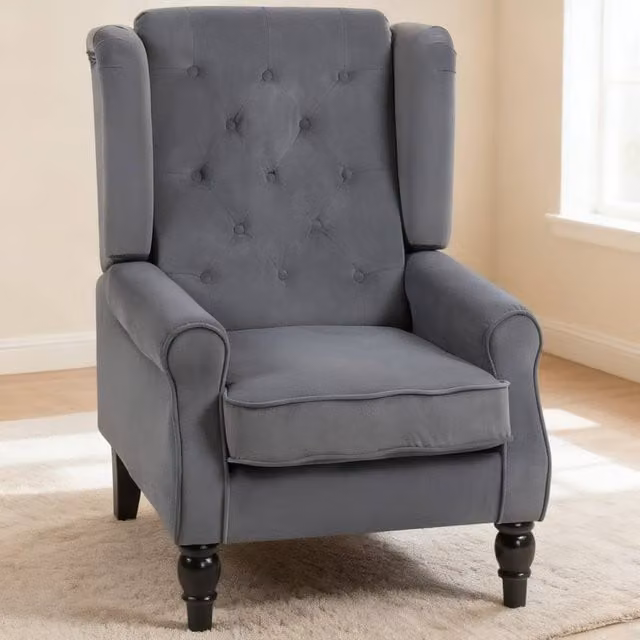 ERGOVEXA Grey Fabric Wingback Accent Chair with Solid Wood Frame, H: 86.0 cm, W: 74.0 cm, D: 102.0 cm