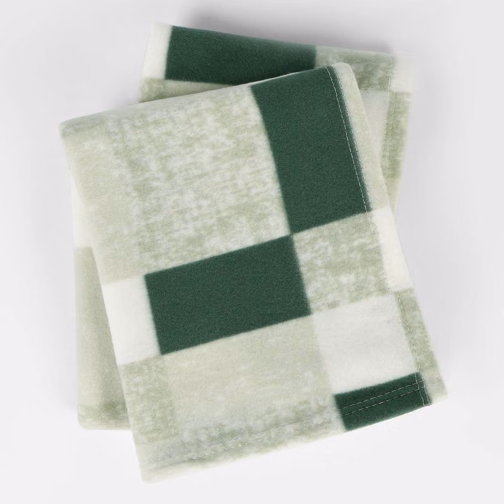 OHS Green Tartan Check Fleece Throw Blanket, W: 200 cm, D: 240 cm – 1