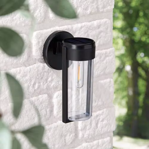 Lights4fun Wilton Solar Wall Light in Black with Warm White LED and Transparent Glass – 2