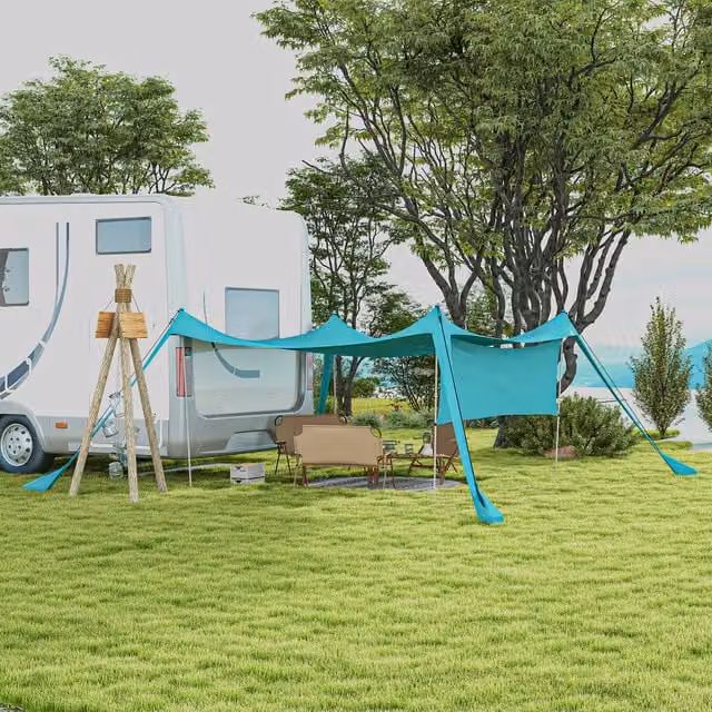 Outsunny Anti-UV Beach Tent with Detachable Sidewall, Sky Blue, W 3 m x D 3 m