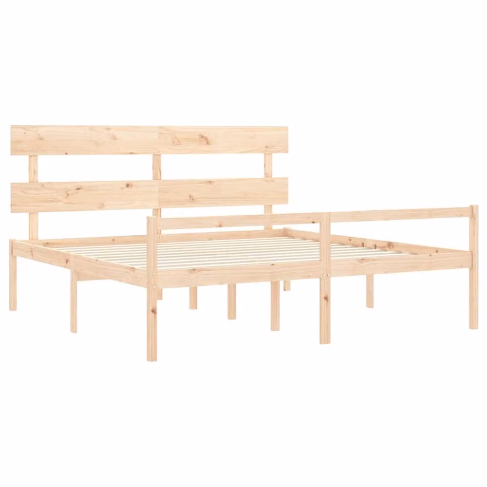 Berkfield Home Rustic Solid Pine Bed Frame with Headboard, Brown, W/D/H: 200 x 200 cm – 2