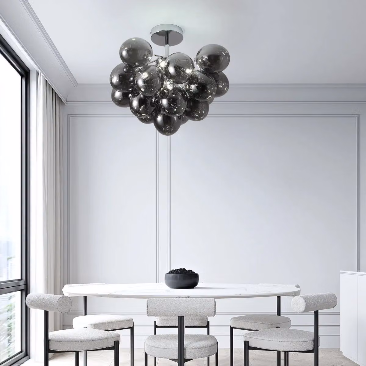 Garwarm Modern Sputnik 4 Light Glass Bubble Semi Flush Mount Ceiling Light, Black, Diameter: 40 cm – 3