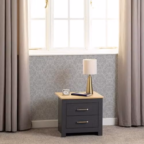Seconique Portland 2 Drawer Bedside Table in Grey and Oak, W: 50.0 cm, D: 40.0 cm, H: 45.5 cm – 2