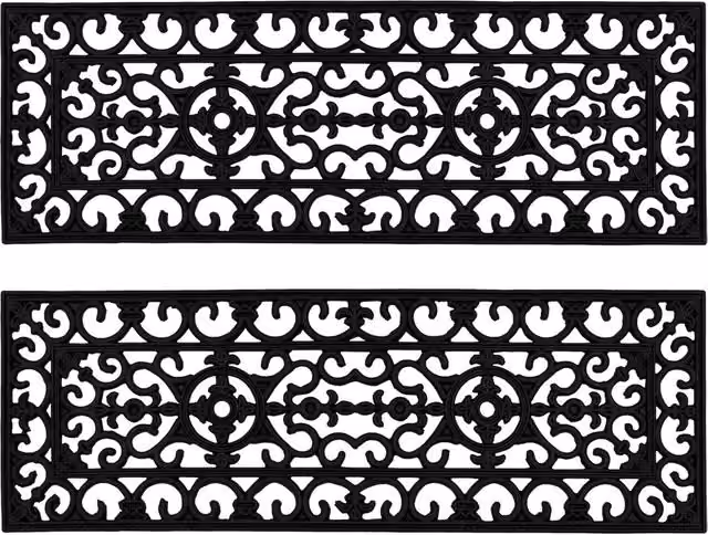 JVL Lexi Wrought Iron Effect Rubber Step Mat, Set of 2, Black, W: 75 cm, D: 25 cm – 1