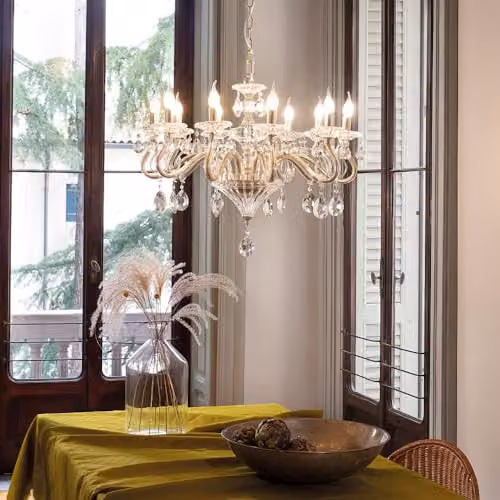 Ideal Lux Negresco Suspended Chandelier in Gold and Transparent Glass with Crystal Details, E14 – 3
