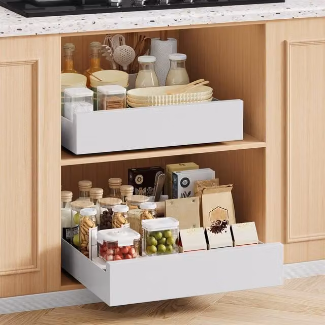 Livingandhome Metal Pull-Out Kitchen Cabinet Storage Rack Drawer Organiser in White – 1