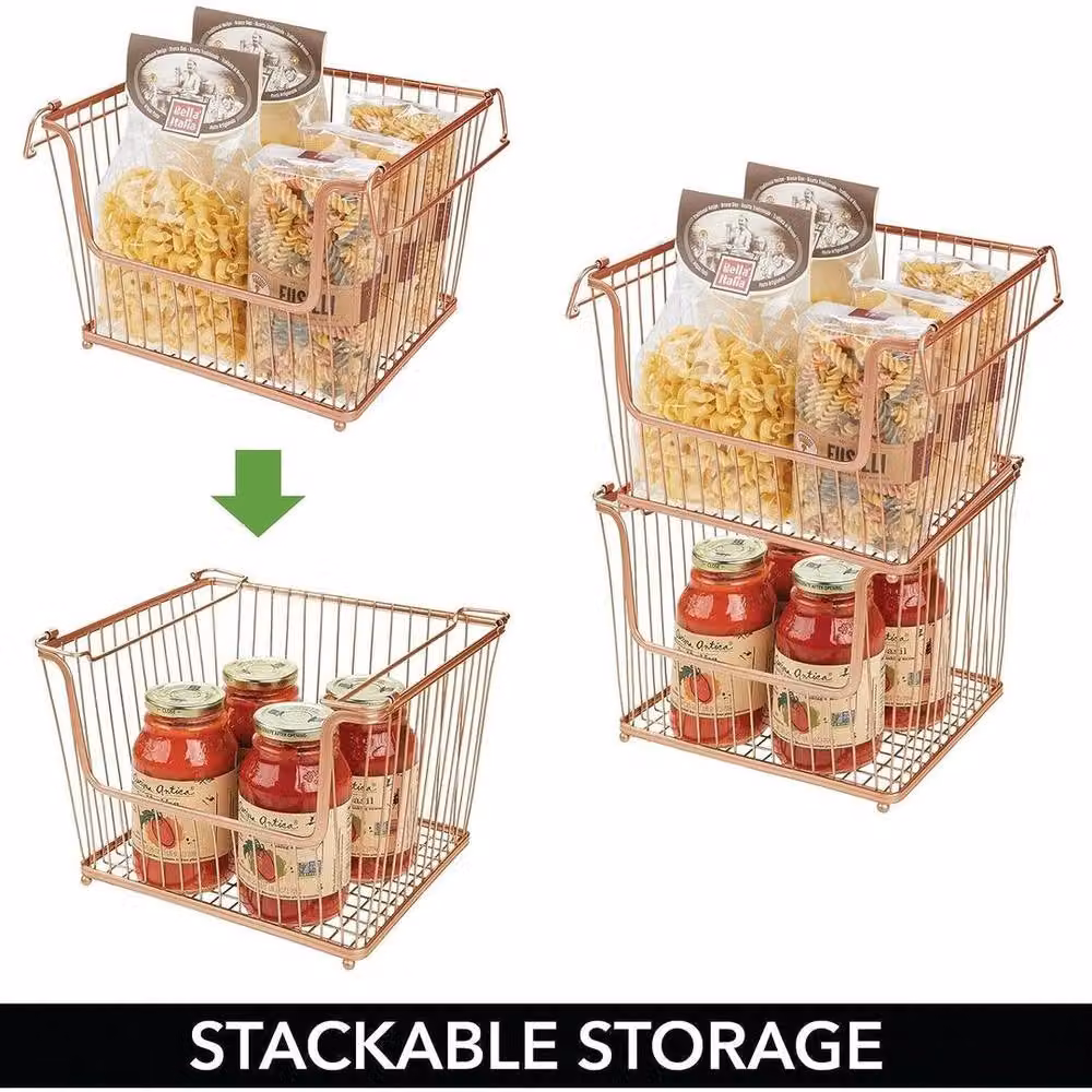 EONLION 2-Piece Stackable Metal Wire Storage Basket Set in Rose Gold, W: 50 cm, D: 50 cm, H: 50 cm – 3