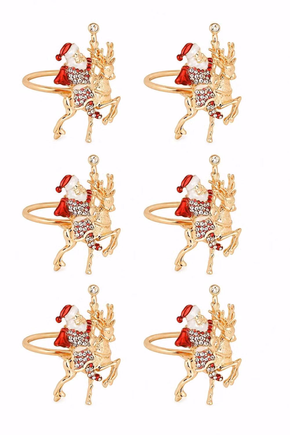 Lovii Set of 6 Gold Santa and Reindeer Christmas Napkin Rings – 2
