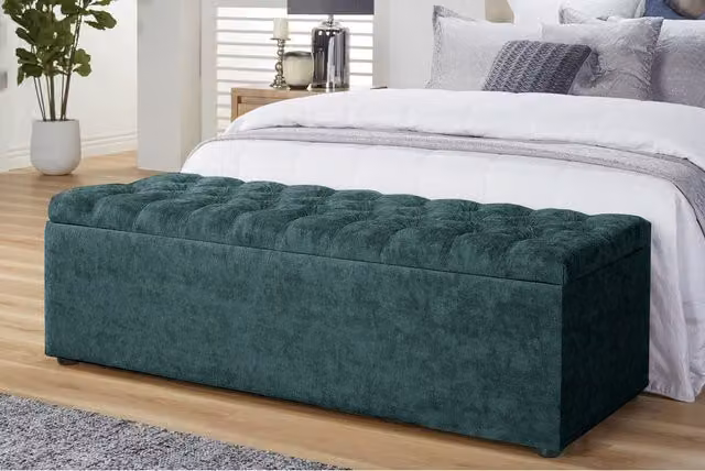 R&M Furnishers Chesterfield Naples Upholstered Ottoman Storage Box in Charcoal Grey Velvet