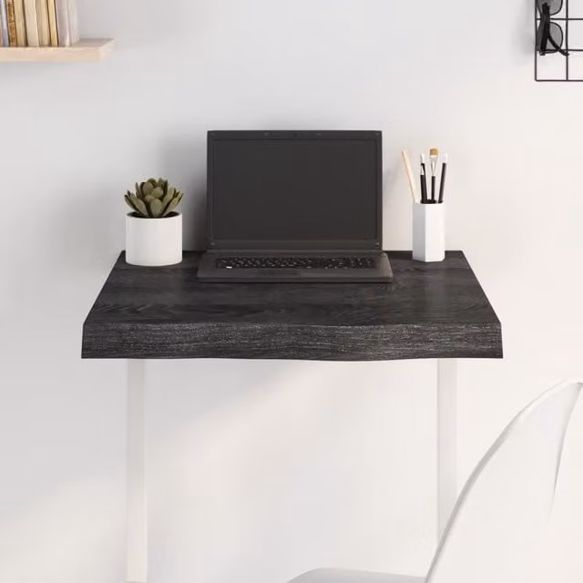 Berkfield Home Dark Grey Treated Solid Wood Oak Table Top W/D/H: 60 x 60 x 2-6 cm – 1